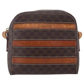 Céline Celine Vintage Macadam Schultertasche aus Canvas und Leder