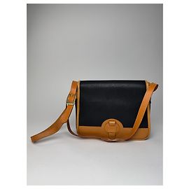 Borsa a tracolla in pelle vintage Courreges nera e marrone