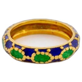 Anillo Vintage Tiffany & Co. en Oro Amarillo de 18k y Email Cloisonné – Talla 49 (EU)