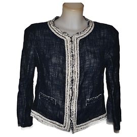 Blazer Elie Tahari Branco e Azul Algodão Linho