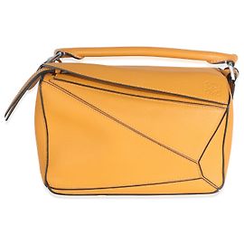 Borsa Puzzle Piccola in Pelle di Vitello Grana Gialla Loewe