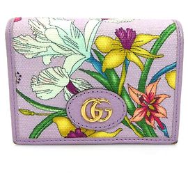 Billetera bifold de lona y cuero Gucci Flora