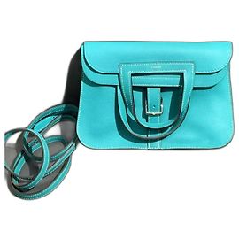 Mini Halzan 22 in pelle di vitello Swift Bleu Paon di Hermès