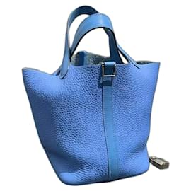 Borsa Hermès Picotin Lock 18 in pelle Clemence blu