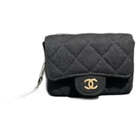 Borsa a cintura micro mini in tessuto jersey trapuntato nero Chanel