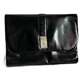 Pochette/Borsa a Tracolla Vintage Christian Dior - Pelle Verniciata Nera & Catena Dorata