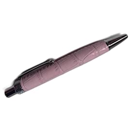 Textured pink leather pen with silver details - Escada
