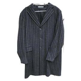 Cappotto Carven Grigio in Lana e Cashmere a Righe Gessate