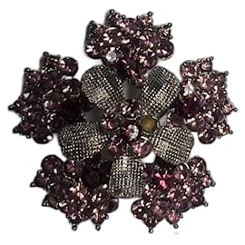 Autre Marque Spilla Fiore Strass Viola e Argento