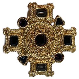 Balenciaga Ornate Cross Brooch with Stones