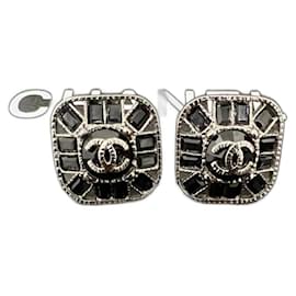 Orecchini Chanel Cristalli Neri Argento