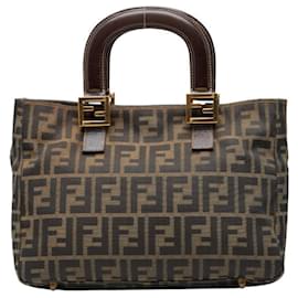 Fendi Zucca Handtasche Braun Schwarz Leder Canvas
