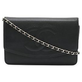 Sac à bandoulière en caviar Chanel avec chaîne