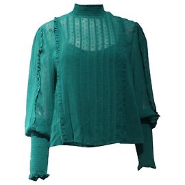 Blusa de manga larga con volantes Farm Rio en viscosa verde
