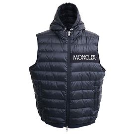 Gilet in nylon blu navy con stampa logo Moncler Laruns