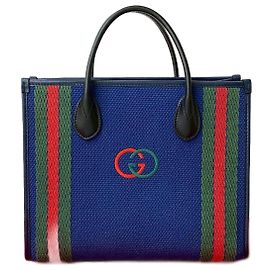 Borsa a mano in tela e pelle Gucci