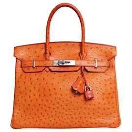 Hermès Bolso Birkin 30 naranja en cuero de avestruz