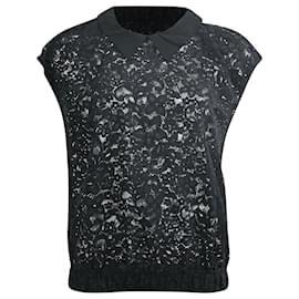 Blusa de algodón negro con cintura de encaje Sandro