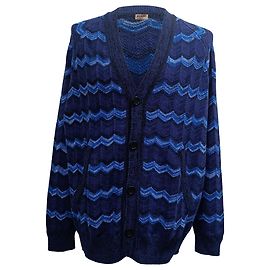 Missoni Intarsia Strickjacke aus blauer Baumwolle mit Knöpfen