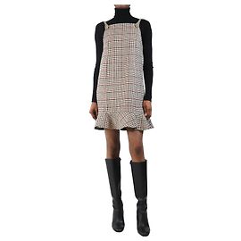 Ganni Vestido mini de mezcla de lana a cuadros marrón - talla UK 6