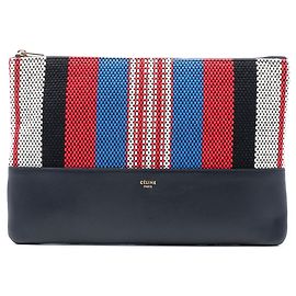 Céline Pochette Solo Rayée en Toile Noire Celine