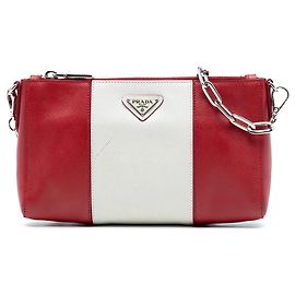 Borsa a tracolla bicolore rossa Saffiano Lux di Prada