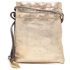 Pochette in pelle metallica dorata Gucci con cordino