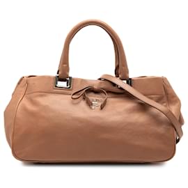 Borsa a tracolla in vitello marrone con nastro Prada