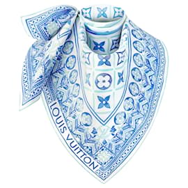 Louis Vuitton LV Tiles Quadrato 90 Sciarpa in Seta Blu