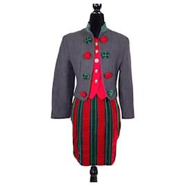 Conjunto natalino vintage Moschino dos anos 1990 em cinza, verde e vermelho - Moschino Cheap And Chic