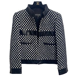Giacca con zip in pelle con rifinitura in paillettes a quadri metropolitani Chanel 17B FR 42