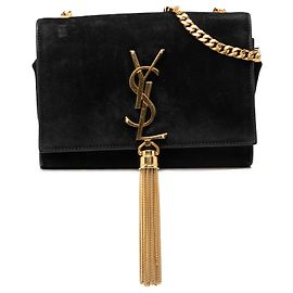 Saint Laurent Nero Piccolo Suede Monogramma Kate Frangia Crossbody