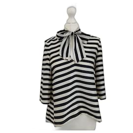 Blusa Liu.Jo a rayas con cuello de lazo negro blanco