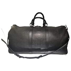 Keepall Bandoulière 50 aus schwarzem Leder Monogram Shadow - Louis Vuitton