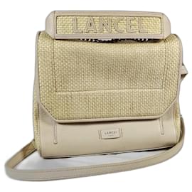 Lancel Ninon Borsa a soffietto in pelle e paglia beige