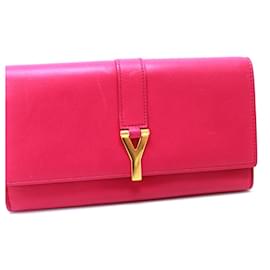 Yves Saint Laurent SAINT LAURENT PARIS Portefeuille Y-Line à Rabat - Cuir Rose