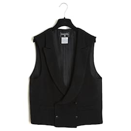 Chanel 2008 Schwarze Gilet Jacke FR42 Doppelreihiger Weste UK14 U12