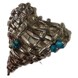 Christian Lacroix Spilla a forma di cuore intrecciata in argento con turchese