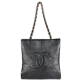 Borsa shopping Nord-Sud in pelle di vitello invecchiata nera lucida Chanel