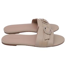 Pantofole in pelle beige decorate con cristalli Stuart Weitzman