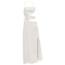Abito maxi con spalline a halter e fessura laterale ritagliata Cult Gaia in lino bianco