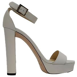 Sandali con tacco a piattaforma e cinturino alla caviglia Jimmy Choo in pelle bianca