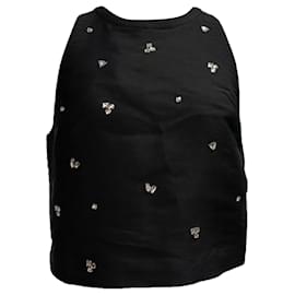 Top halter de poliéster negro adornado con cristales Sandro Storm