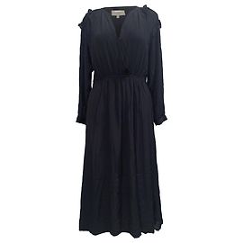 Vestido Midi Ulla V-Neck en Viscosa Negra de Ba&Sh