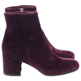 Botines de tacón bloque Margaux en terciopelo burdeos de Gianvito Rossi
