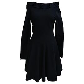 Vestido mini de manga larga con volantes Valentino Garavani en viscosa negra