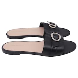 Infradito in pelle nera decorate con cristalli Stuart Weitzman