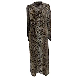 Autre Marque Vestido Midi Leopardo Bette en Seda Marrón de Rixo