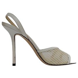 Sandali con tacco e dettaglio in rete Jimmy Choo in pelle bianca
