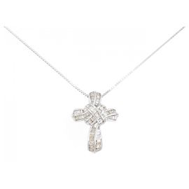 Autre Marque Collana con croce di diamante in oro bianco Au750